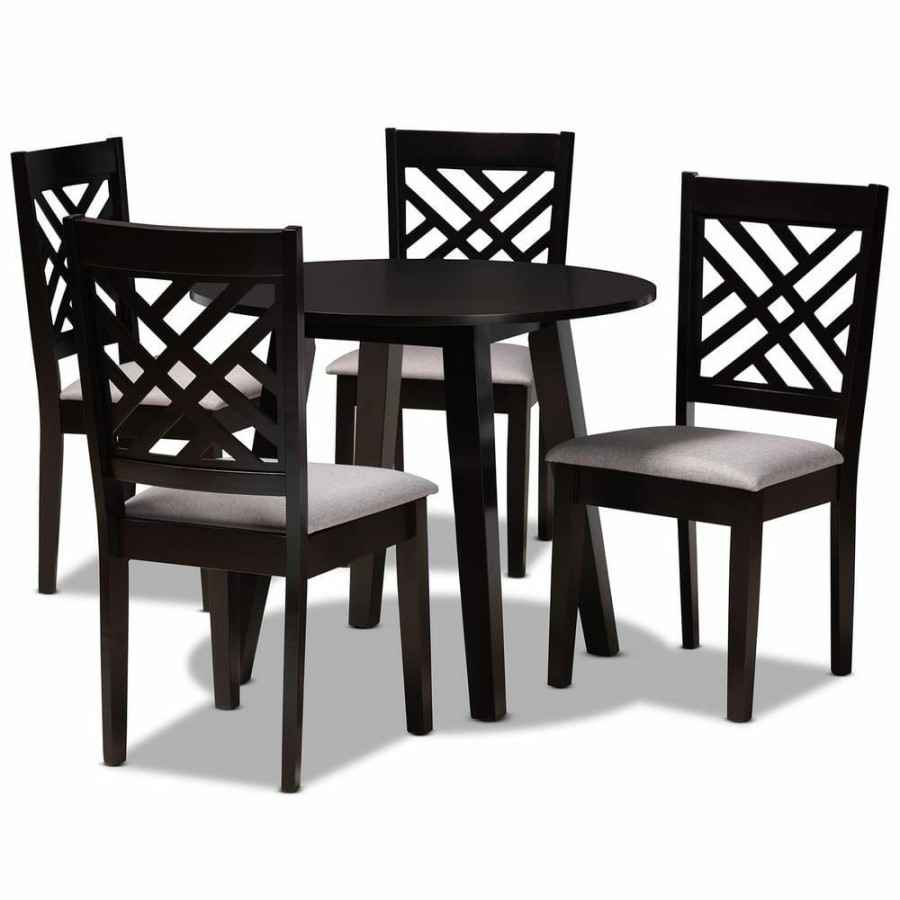 Living Room Furniture * | Lilly 5-Piece Grey And Dark Brown Dining Set By Baxton Studio