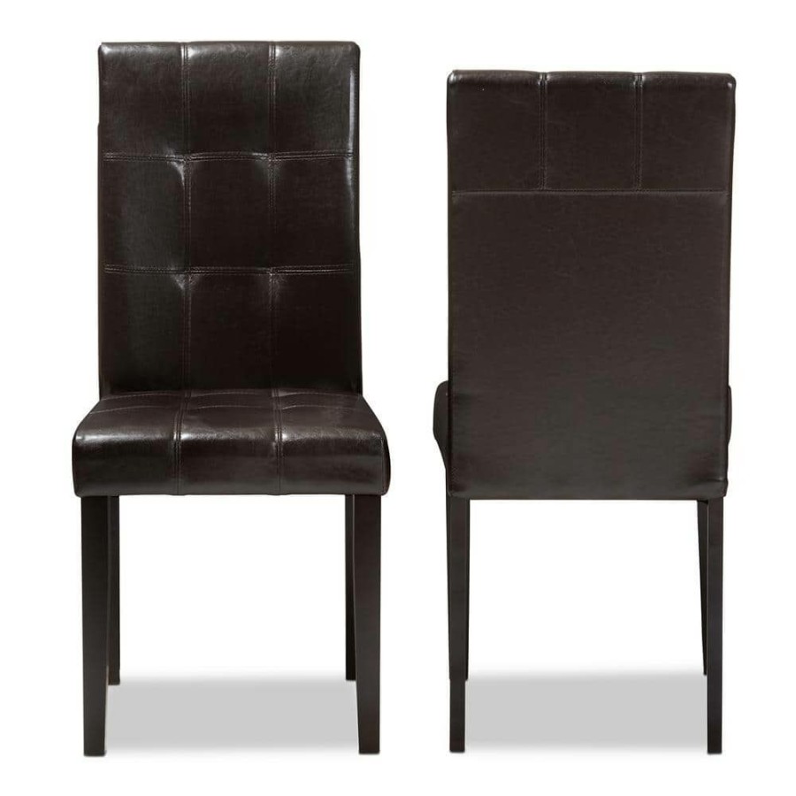 Living Room Furniture * | Avery Dark Brown Faux Leather Dining Chair (Set Of 2) By Baxton Studio