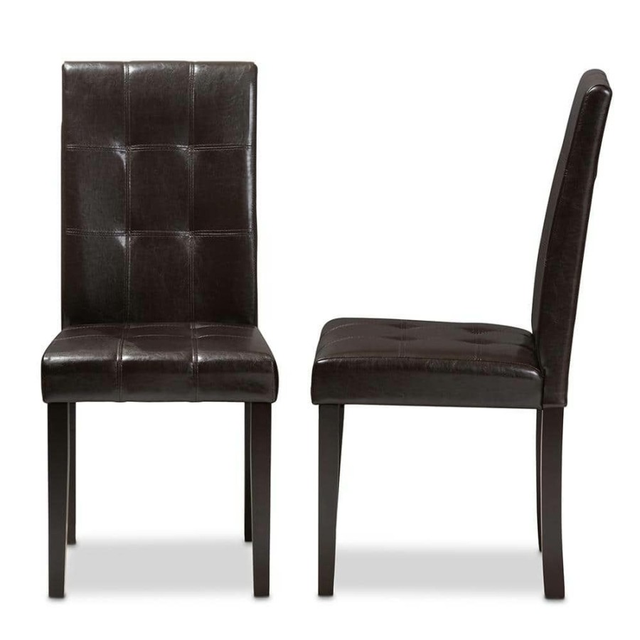 Living Room Furniture * | Avery Dark Brown Faux Leather Dining Chair (Set Of 2) By Baxton Studio