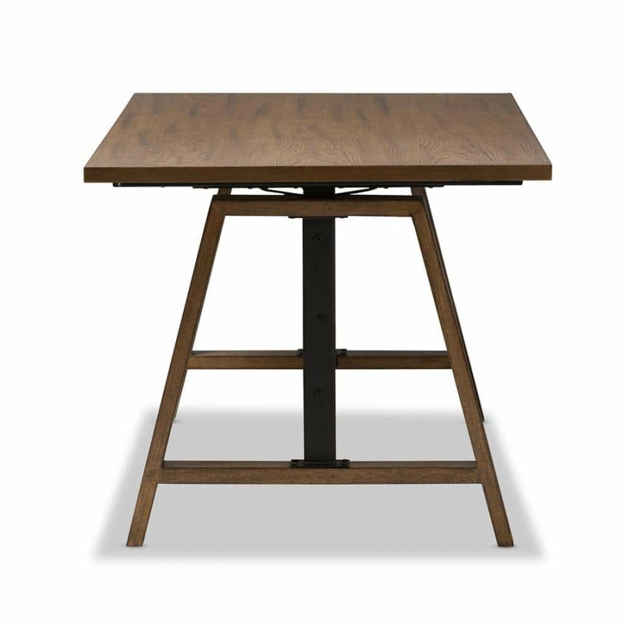 Bar Furniture * | 59.8 In. Rectangular Brown/Black Writing Desks With Adjustable Height By Baxton Studio