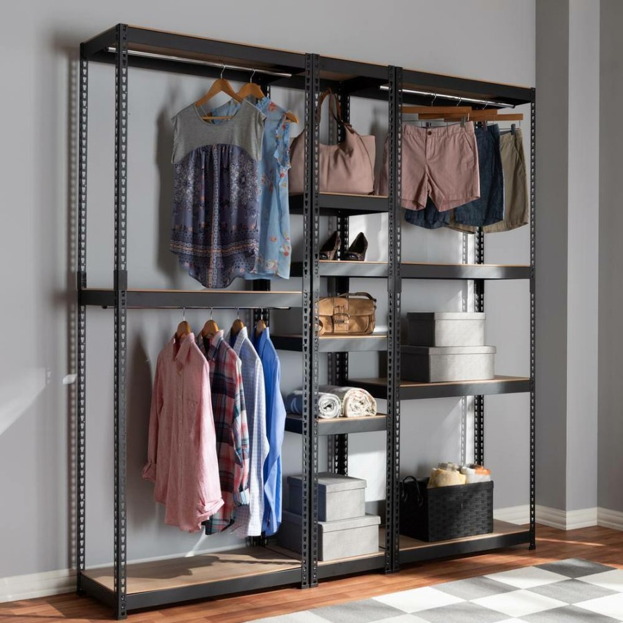 Entryway Furniture * | Gavin Black Storage Rack With 10-Metal Shelves By Baxton Studio