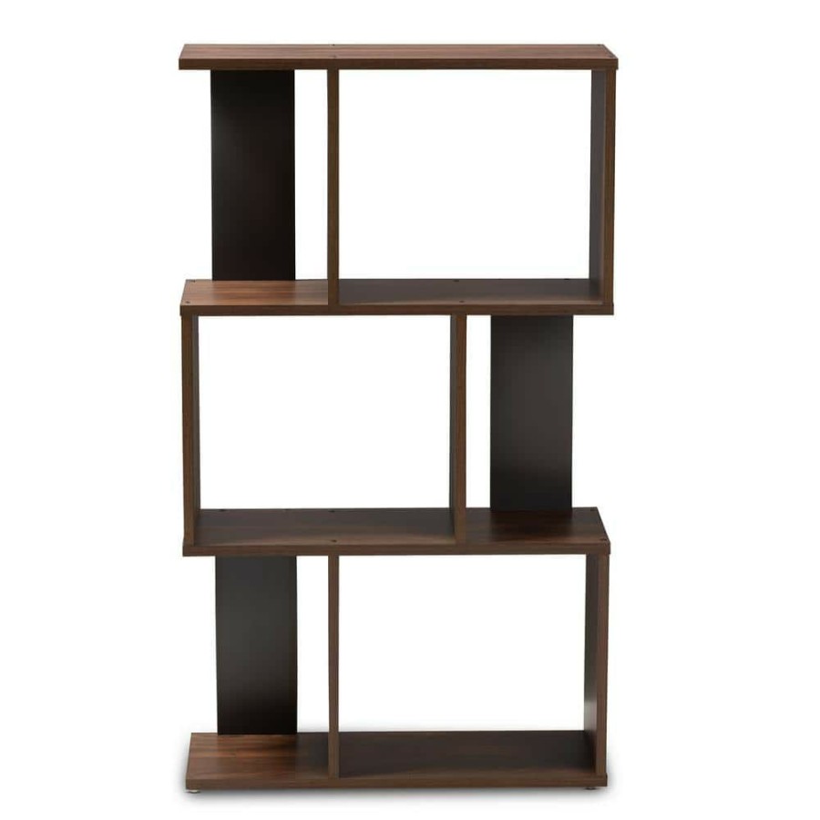 Bar Furniture * | 40.2 In. Walnut Brown/Dark Gray Wood 3-Shelf Accent Bookcase With Open Back By Baxton Studio