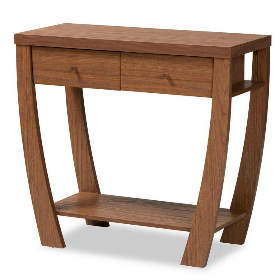 Living Room Furniture * | Capote 35.4 In. Rectangle Walnut Brown Wood Console Table By Baxton Studio