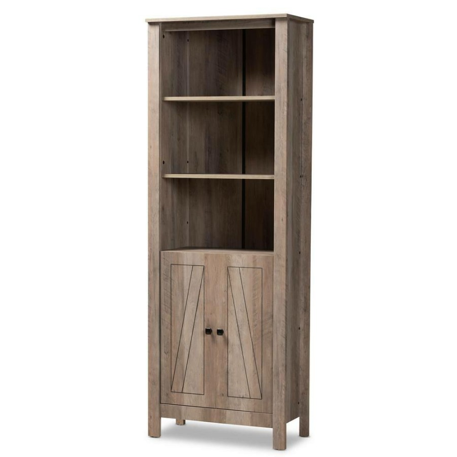 Bar Furniture * | Derek 75.4 In. Natural Oak 5-Shelf Standard Bookcase By Baxton Studio