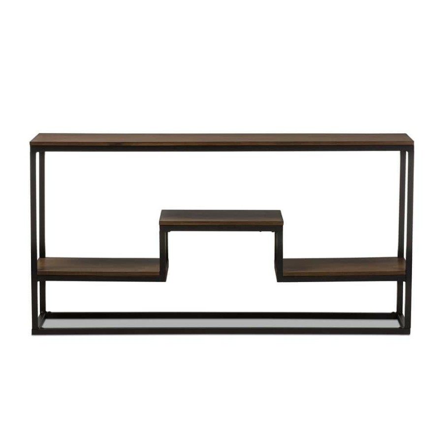 Living Room Furniture * | Doreen 63 In. Brown/Black Standard Rectangle Wood Console Table With Storage By Baxton Studio