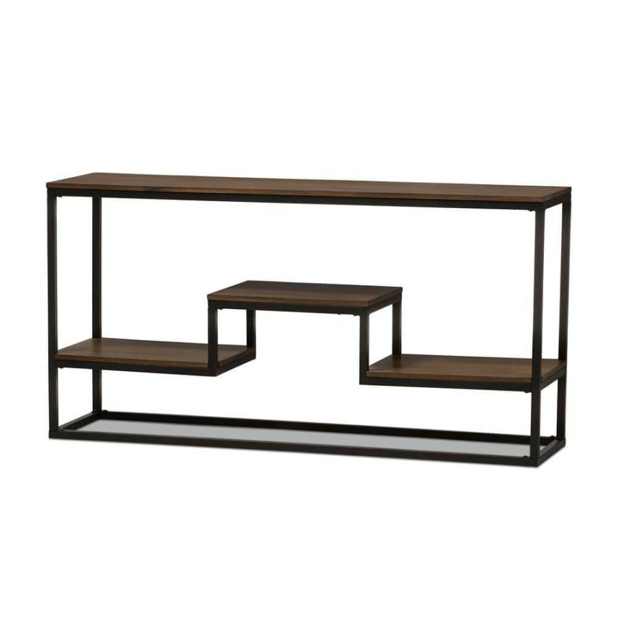 Living Room Furniture * | Doreen 63 In. Brown/Black Standard Rectangle Wood Console Table With Storage By Baxton Studio