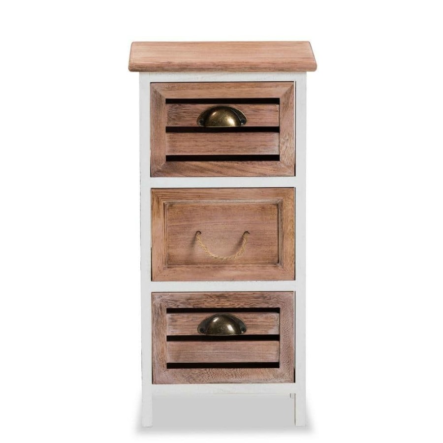 Living Room Furniture * | Palta White And Oak Brown 3-Drawer Storage Unit By Baxton Studio