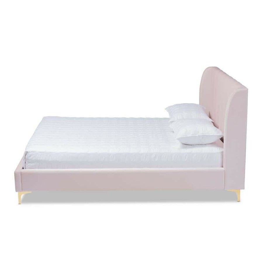 Bedroom Furniture * | Saverio Light Pink Queen Platform Bed By Baxton Studio