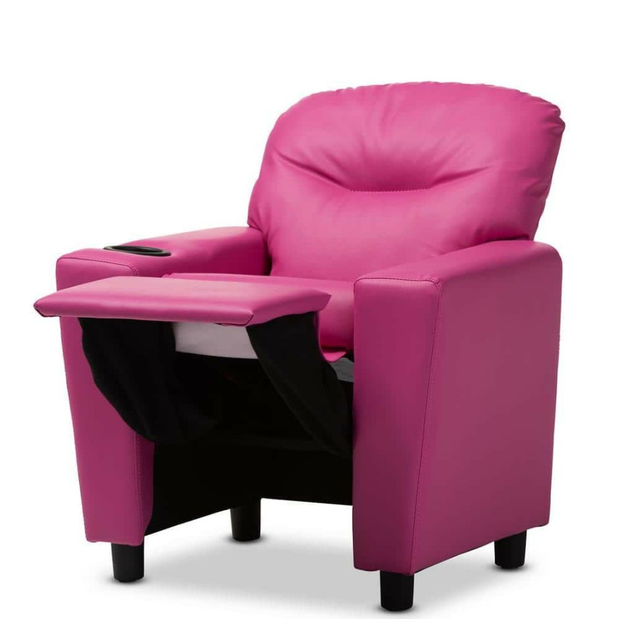 Entryway Furniture * | Evonka Pink Faux Leather Kids Recliner Chair By Baxton Studio