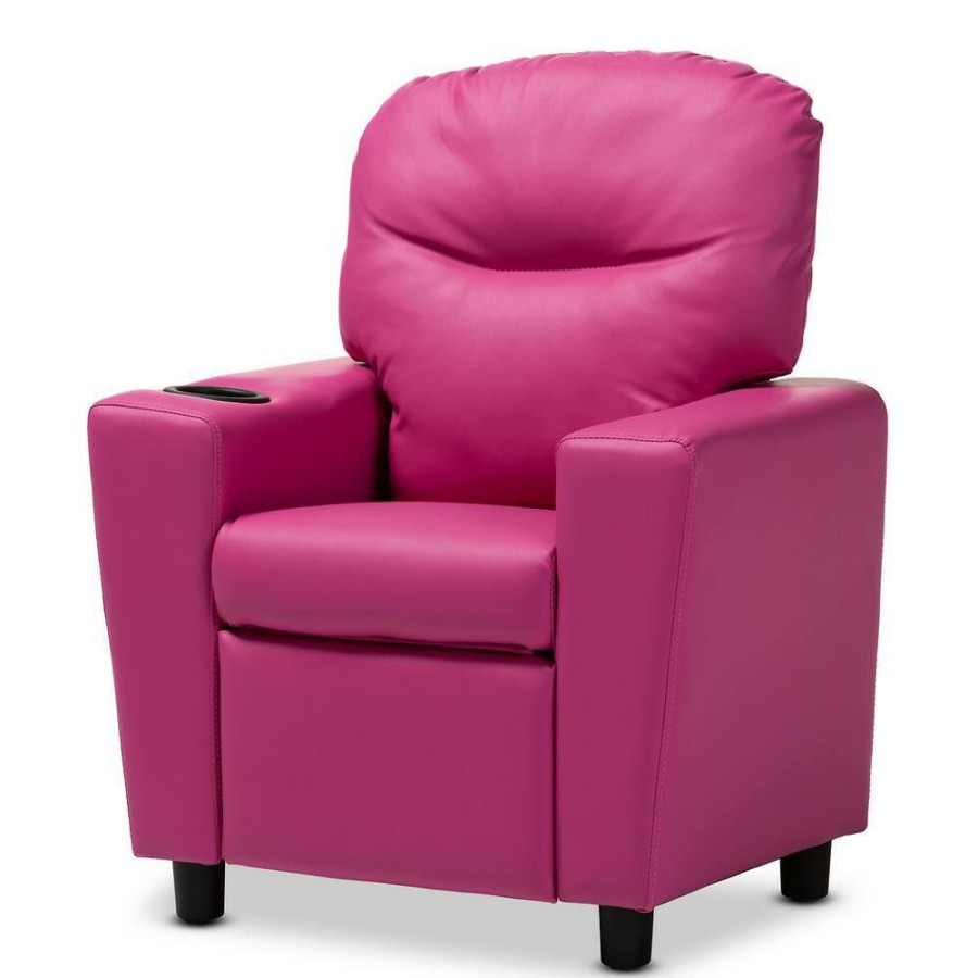 Entryway Furniture * | Evonka Pink Faux Leather Kids Recliner Chair By Baxton Studio