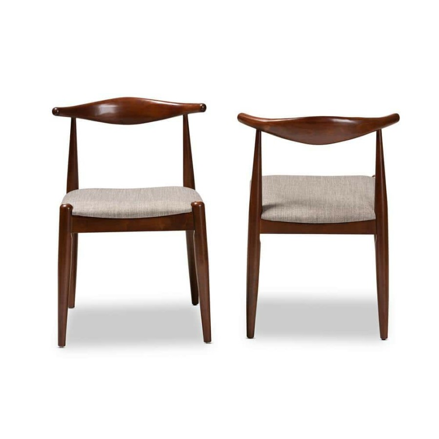 Living Room Furniture * | Amato Light Gray And Walnut Fabric Dining Chair (Set Of 2) By Baxton Studio