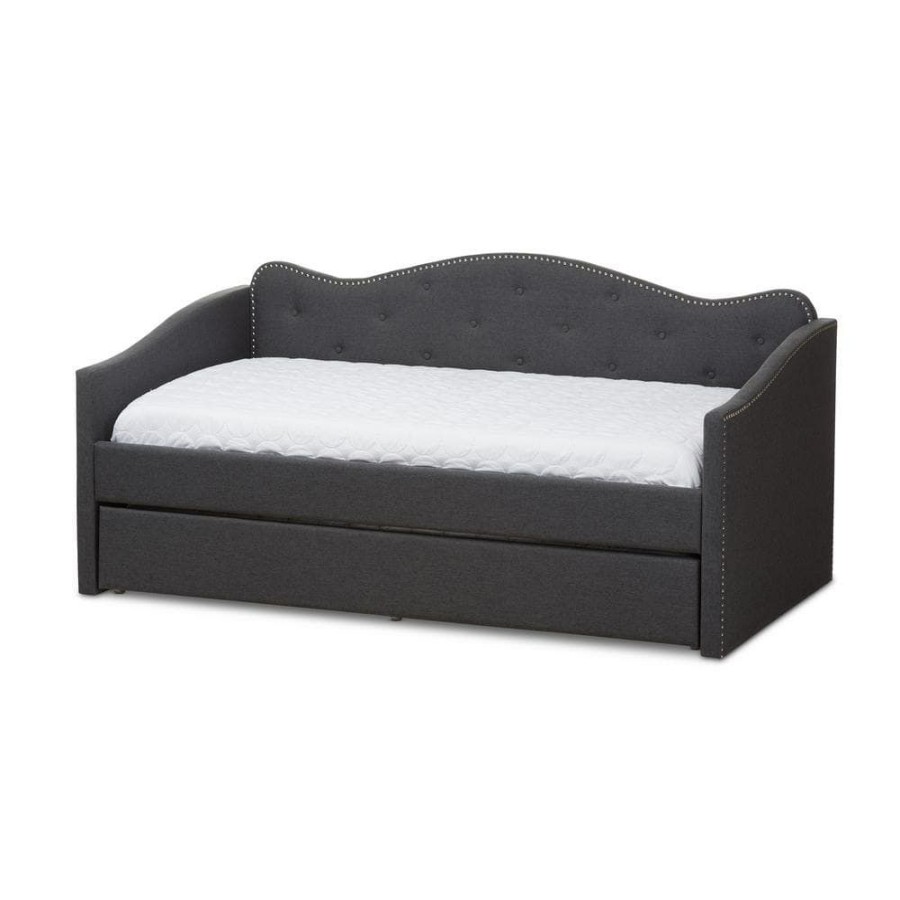 Bedroom Furniture * | Kaija Dark Gray Daybed With Trundle By Baxton Studio