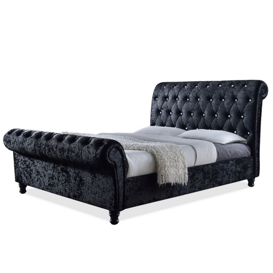 Bedroom Furniture * | Castello Black Queen Upholstered Bed By Baxton Studio