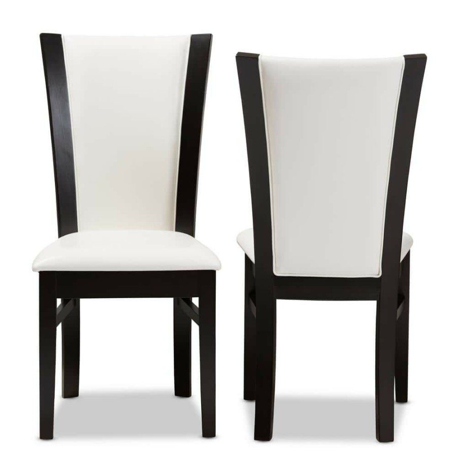 Living Room Furniture * | Adley White And Dark Brown Faux Leather Dining Chair (Set Of 2) By Baxton Studio