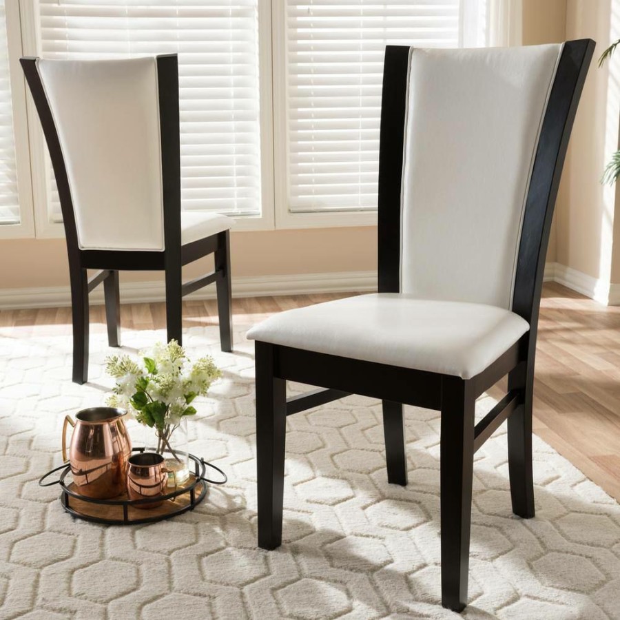 Living Room Furniture * | Adley White And Dark Brown Faux Leather Dining Chair (Set Of 2) By Baxton Studio