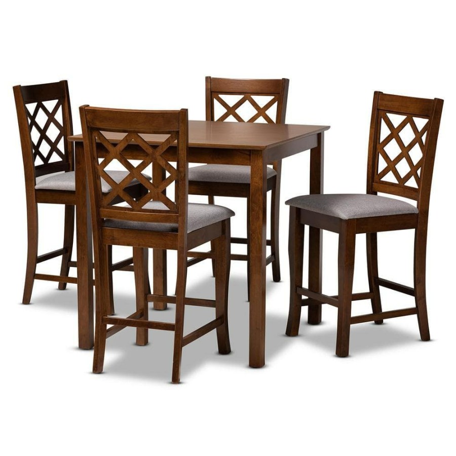 Living Room Furniture * | Alora 5-Piece Grey And Walnut Brown Pub Set By Baxton Studio