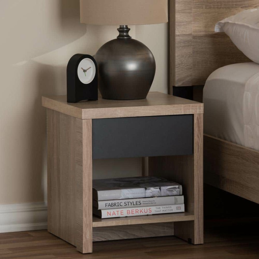 Bedroom Furniture * | Jamie 1-Drawer 1-Shelf Light Brown Wood Nightstand By Baxton Studio