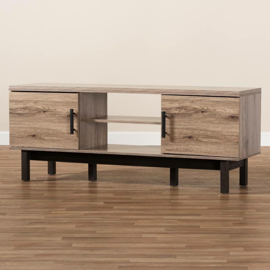 Living Room Furniture * | Arend Oak And Black Tv Stand By Baxton Studio