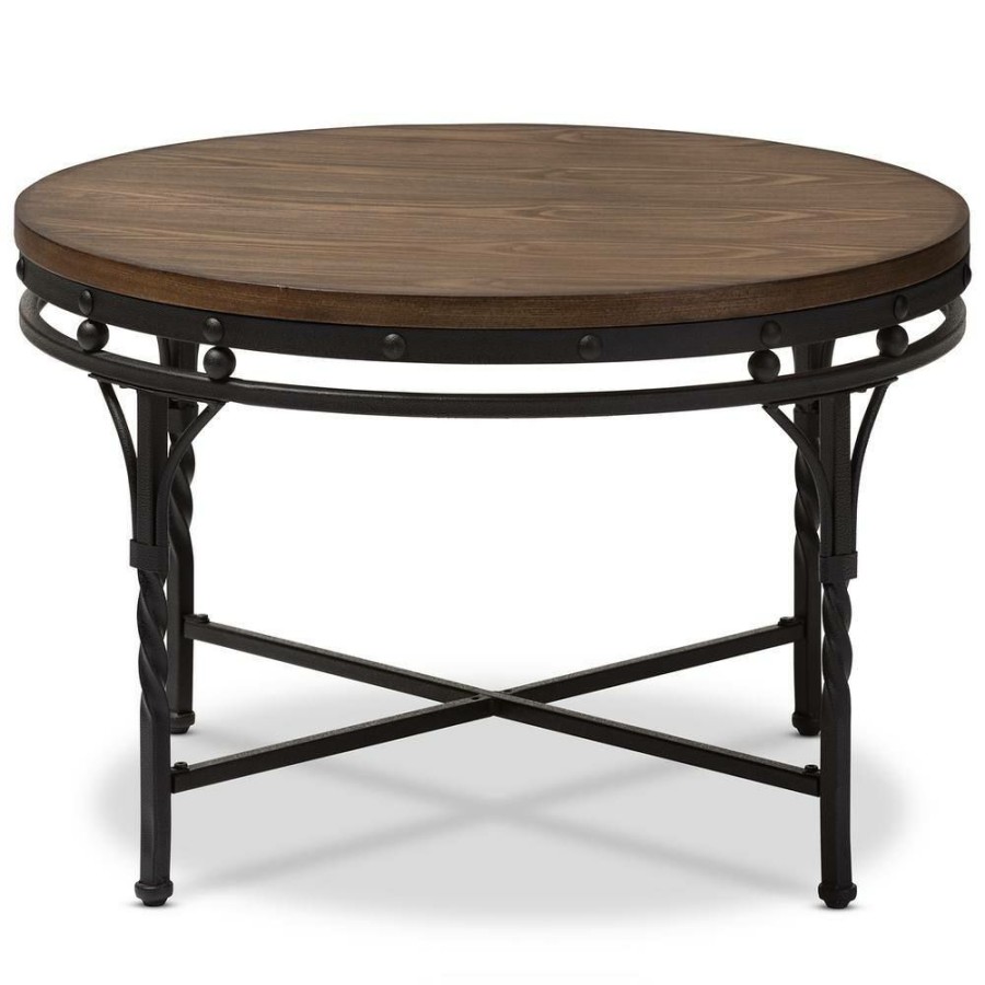 Living Room Furniture * | Austin 30 In. Round Brown And Black Mdf Top Coffee Table By Baxton Studio