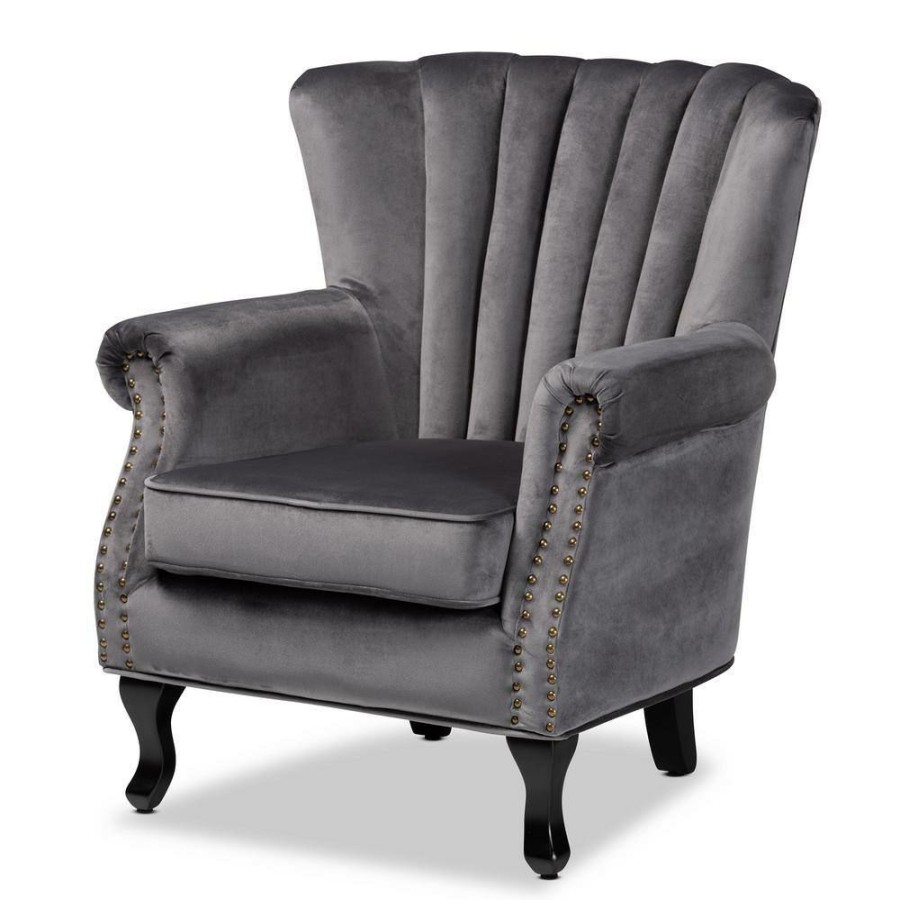 Living Room Furniture * | Relena Grey And Dark Brown Armchair By Baxton Studio