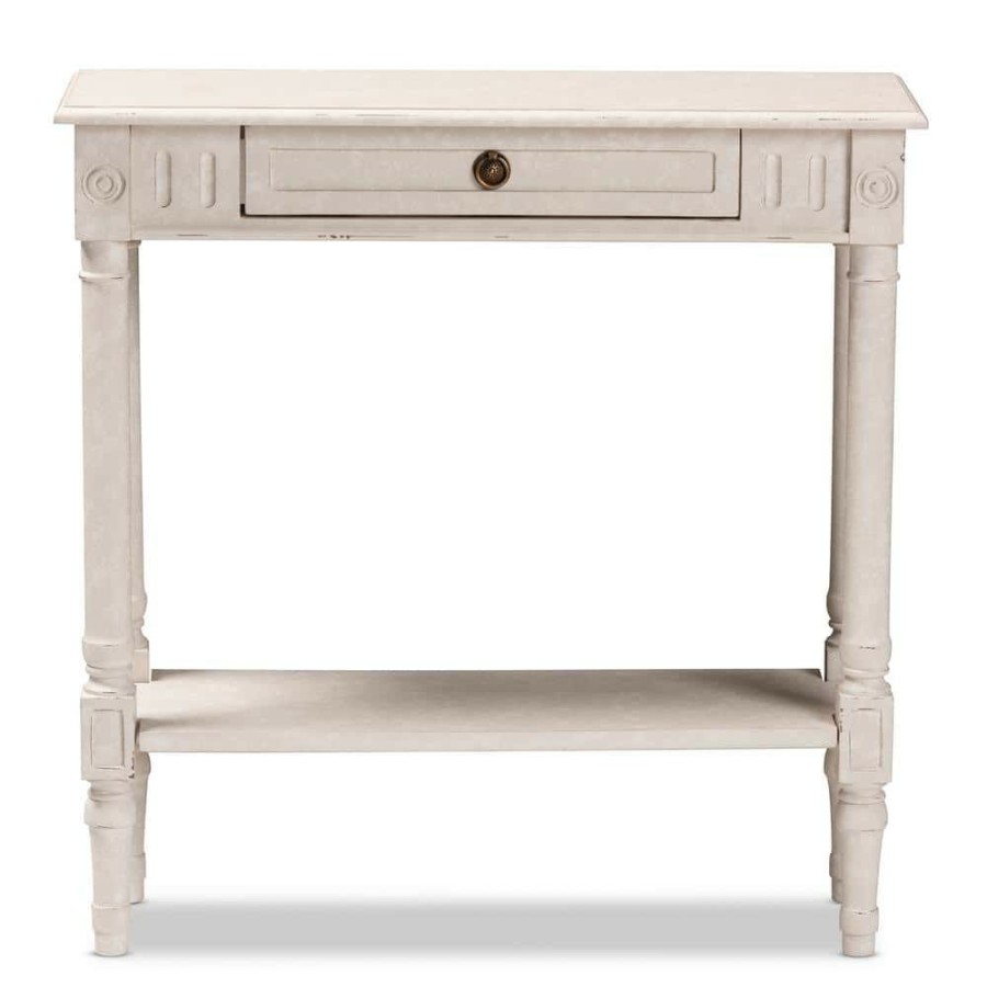 Entryway Furniture * | Ariella 32 In. White Wash Standard Rectangle Wood Console Table With Drawers By Baxton Studio