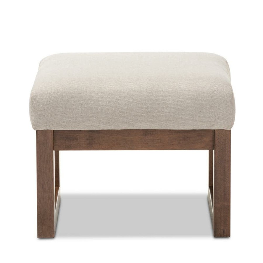 Living Room Furniture * | Yashiya Mid-Century Beige Fabric Upholstered Ottoman By Baxton Studio