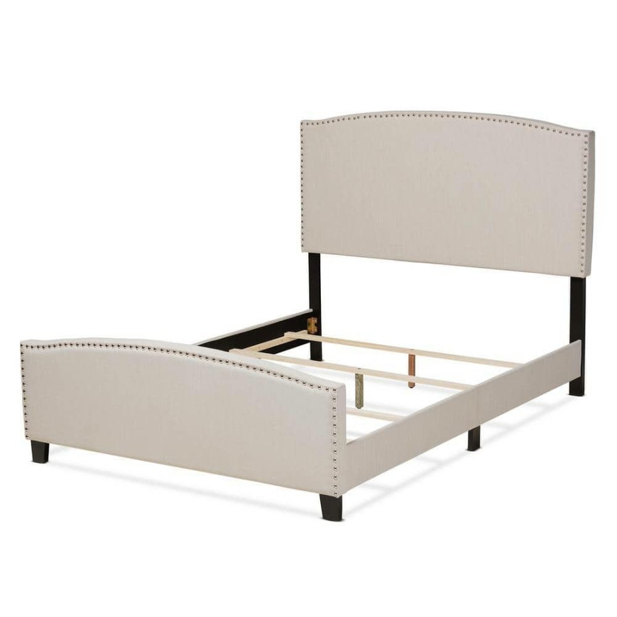 Bedroom Furniture * | Morgan Beige King Size Panel Bed By Baxton Studio