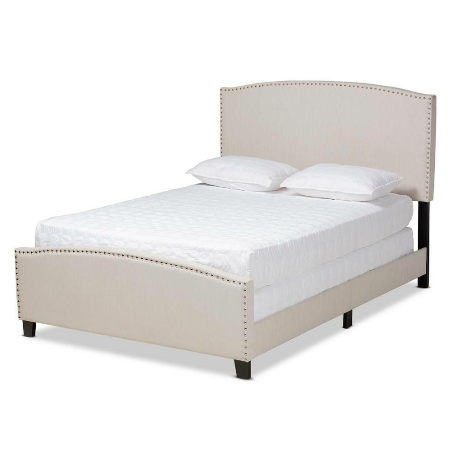 Bedroom Furniture * | Morgan Beige King Size Panel Bed By Baxton Studio