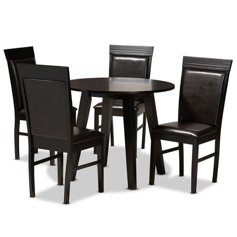 Living Room Furniture * | Miya 5-Piece Dark Brown Dining Set By Baxton Studio