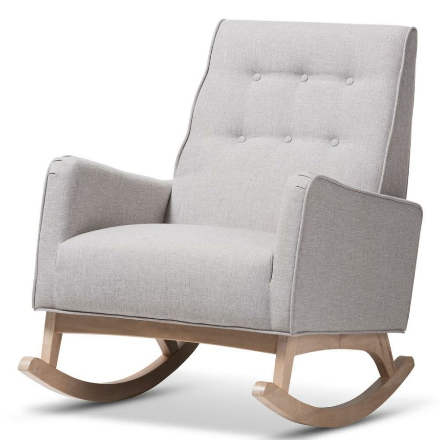 Entryway Furniture * | Marlena Light Gray Fabric Rocking Chair By Baxton Studio