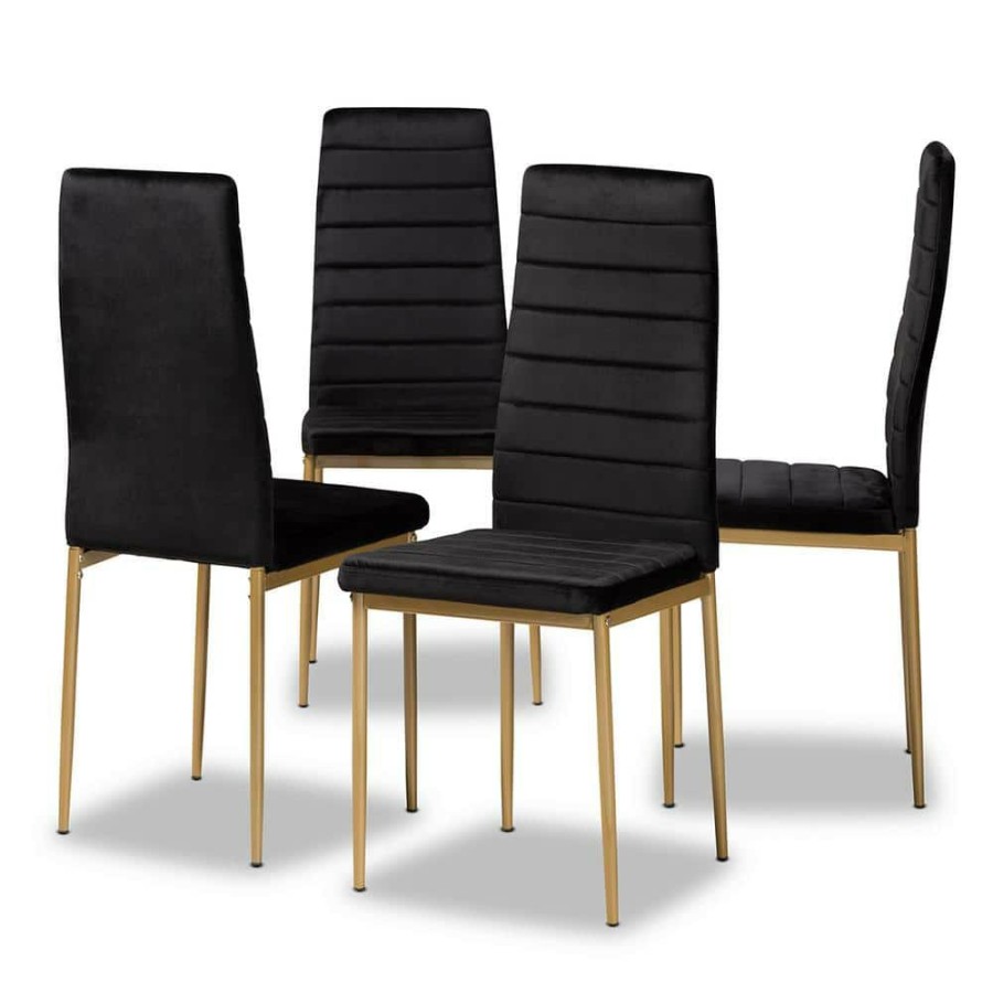 Living Room Furniture * | Armand Black And Gold Dining Chair (Set Of 4) By Baxton Studio