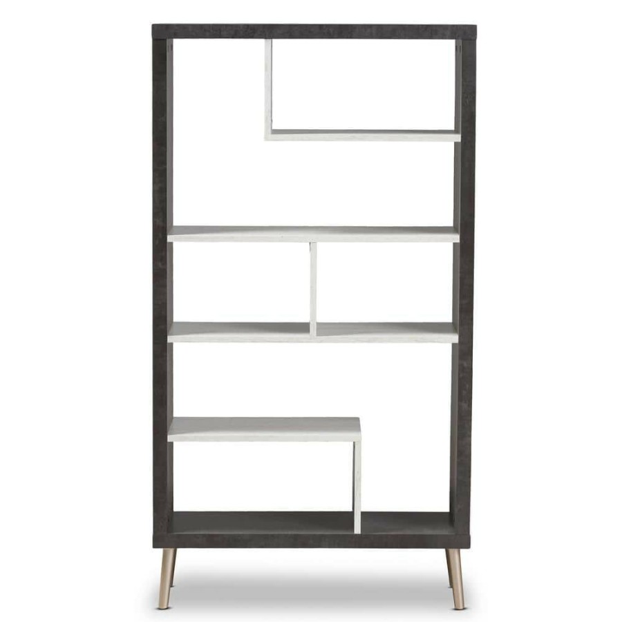 Bar Furniture * | Atlantic 56.14 In. Dark Gray And Light Gray Wood 7-Shelf Etagere Bookcase With Open Back By Baxton Studio