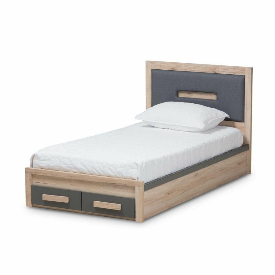 Bedroom Furniture * | Pandora Dark Gray Twin Storage Bed By Baxton Studio