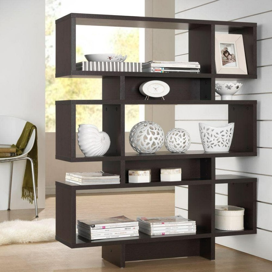 Bar Furniture * | 52.6 In. Dark Brown Wood 6-Shelf Etagere Bookcase With Open Back By Baxton Studio