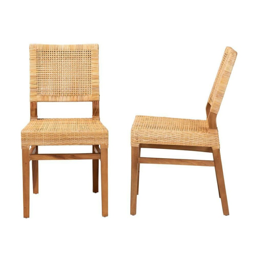 Living Room Furniture * | Lesia Natural Brown And Walnut Brown Dining Chair (Set Of 2) By Baxton Studio