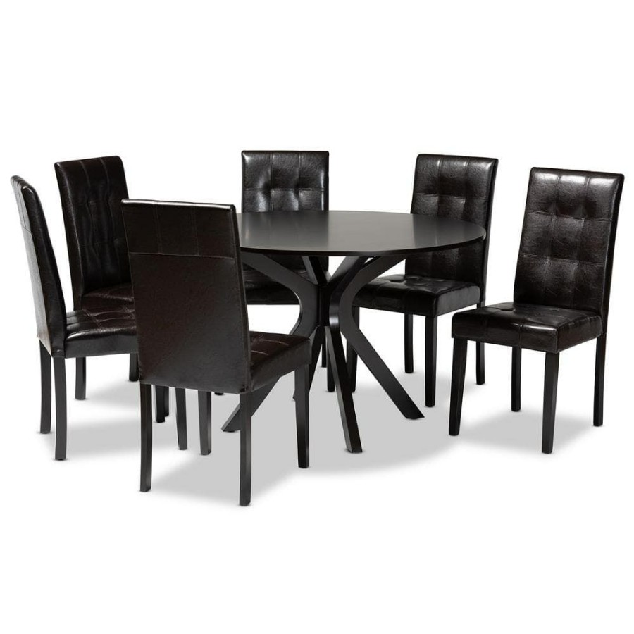 Living Room Furniture * | Marie 7-Piece Dark Brown And Espresso Brown Dining Set By Baxton Studio