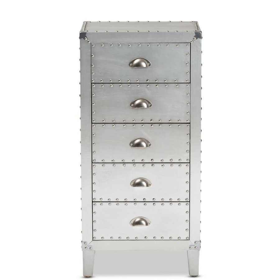 Living Room Furniture * | Carel Silver Storage Cabinet By Baxton Studio