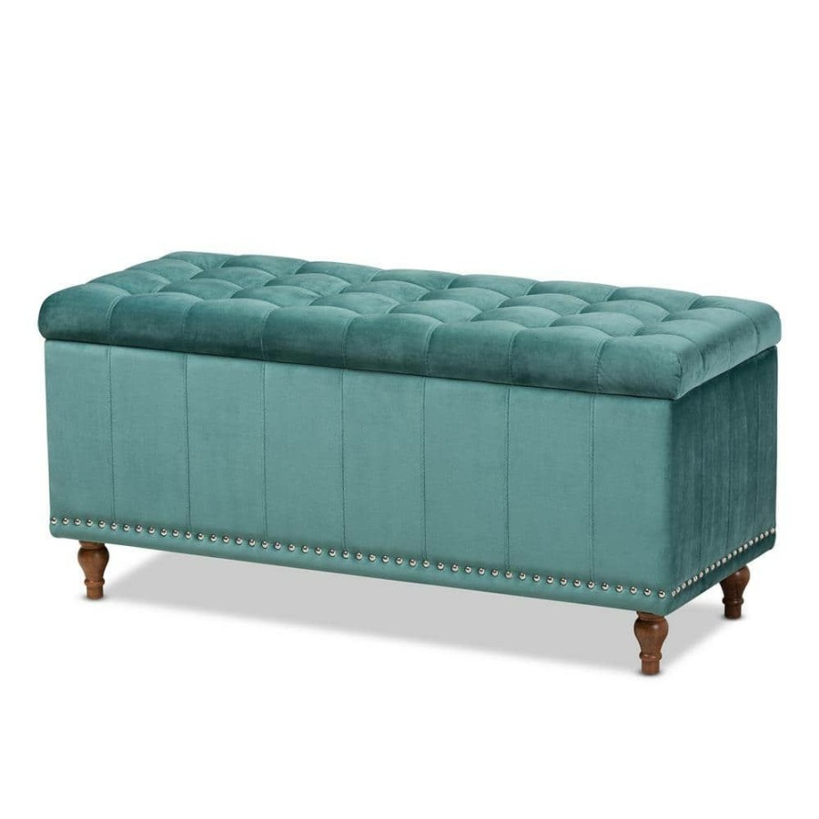 Living Room Furniture * | Kaylee Teal Blue Storage Ottoman Bench By Baxton Studio