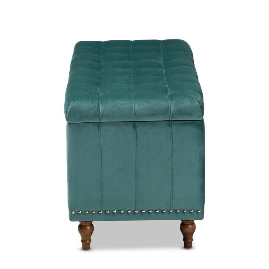 Living Room Furniture * | Kaylee Teal Blue Storage Ottoman Bench By Baxton Studio