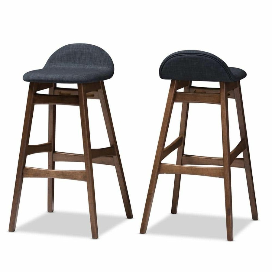 Bar Furniture * | Bloom Dark Blue Fabric Upholstered 2-Piece Bar Stool Set By Baxton Studio