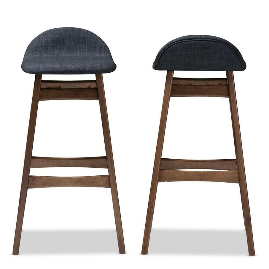 Bar Furniture * | Bloom Dark Blue Fabric Upholstered 2-Piece Bar Stool Set By Baxton Studio