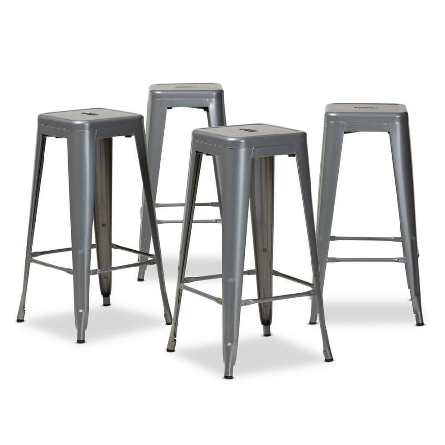 Bar Furniture * | Horton 30.3 In. Grey Backless Metal Bar Height Bar Stool (Set Of 4) By Baxton Studio