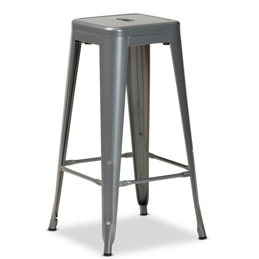 Bar Furniture * | Horton 30.3 In. Grey Backless Metal Bar Height Bar Stool (Set Of 4) By Baxton Studio