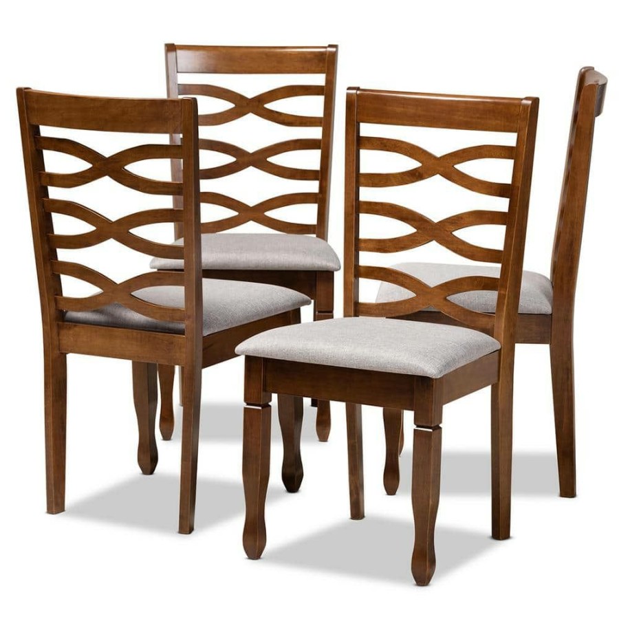 Living Room Furniture * | Elijah Grey And Walnut Fabric Dining Chair (Set Of 4) By Baxton Studio