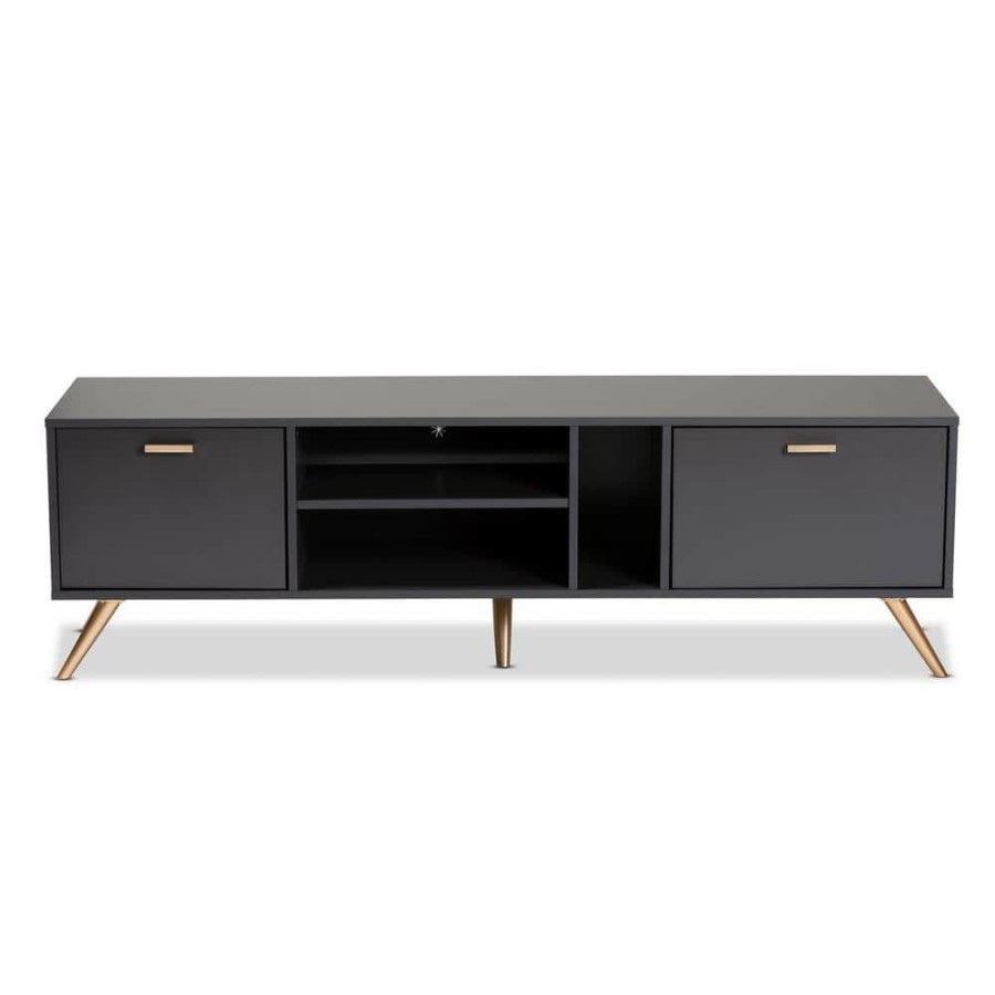 Living Room Furniture * | Kelson 63 In. Dark Grey And Gold Tv Stand Fits Tv'S Up To 70 In. By Baxton Studio