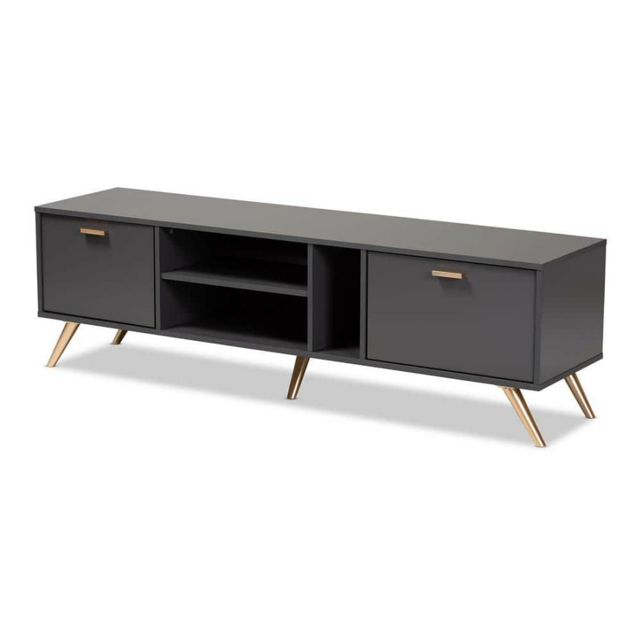 Living Room Furniture * | Kelson 63 In. Dark Grey And Gold Tv Stand Fits Tv'S Up To 70 In. By Baxton Studio