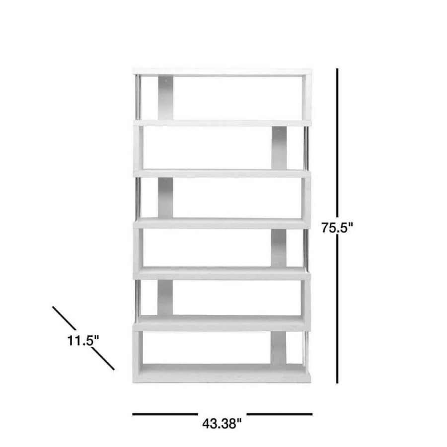 Bar Furniture * | 75.5 In. White Wood 6-Shelf Accent Bookcase With Open Back By Baxton Studio