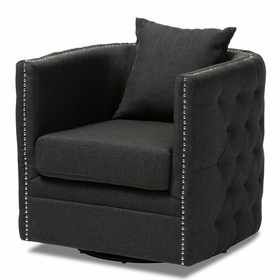 Living Room Furniture * | Micah Gray Fabric Swivel Chair By Baxton Studio