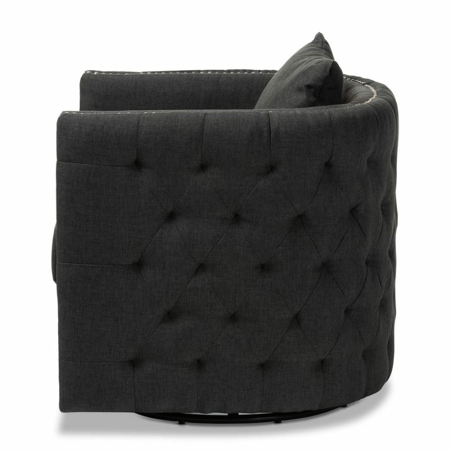 Living Room Furniture * | Micah Gray Fabric Swivel Chair By Baxton Studio