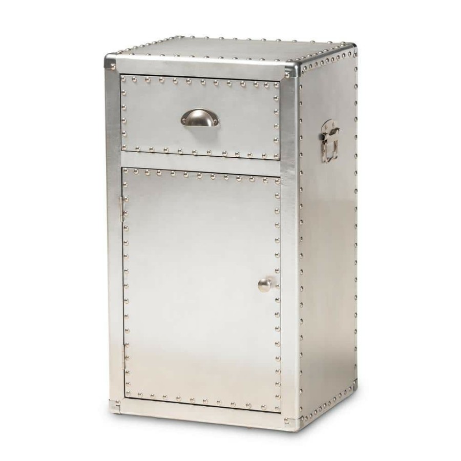 Living Room Furniture * | Serge Silver Storage Cabinet With 1-Drawer By Baxton Studio